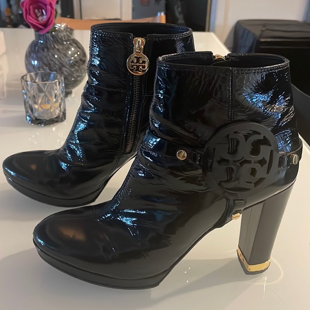 Tory Burch black patent booties